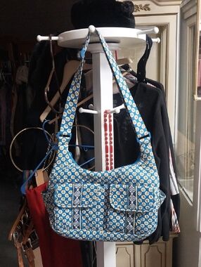 Vera Bradley Cargo Retired Riviera Pattern Blue and Yellow Shoulder Bag